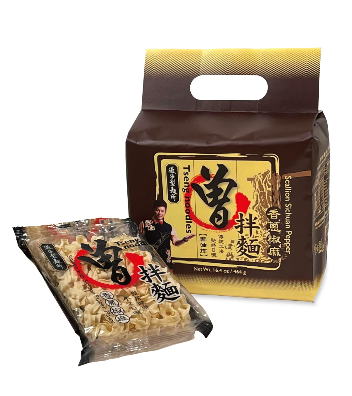 曽 拌麺 過海製麺所 frente del empaque que muestra el producto y beneficios prácticos