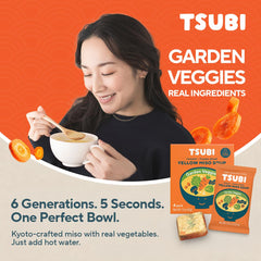 Tsubi Soup cubo individual en mano listo para disolver rápidamente