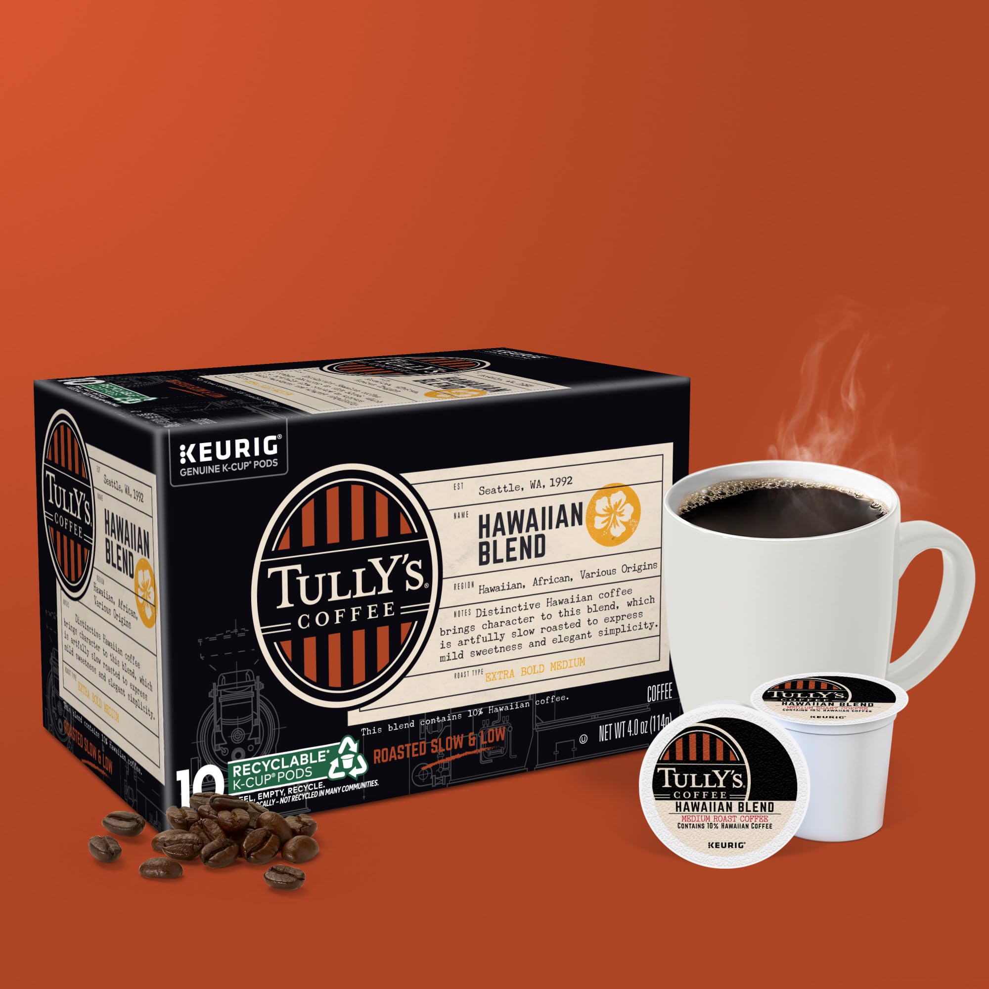 Tully's cápsula insertada en Keurig demostrando compatibilidad sencilla