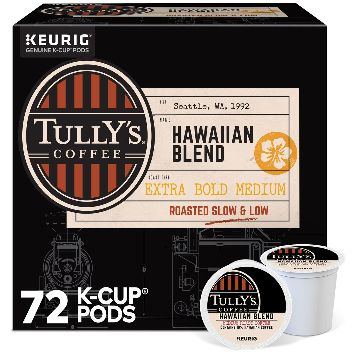Tully's frente del paquete mostrando diseño y cantidad de cápsulas
