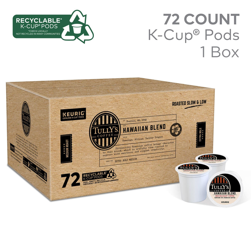 Tully's cápsula K-Cup en primer plano, preparación rápida y limpia