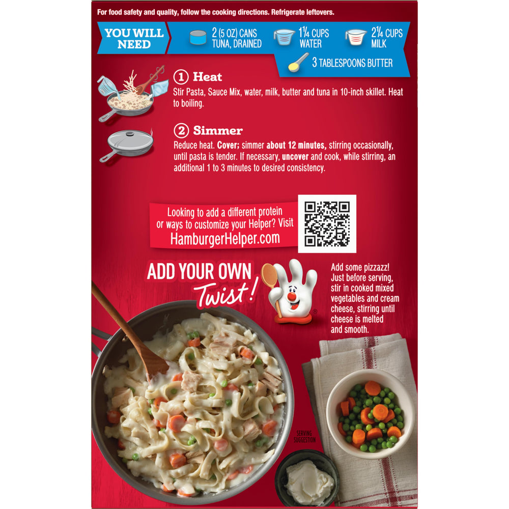 Tuna Helper caja junto a cuchara para escala y porción práctica