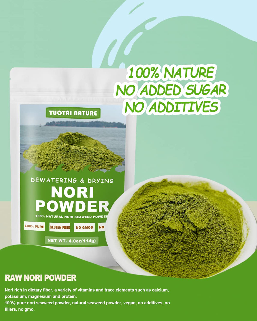 TUOTAI nori polvo textura fina en primer plano, fácil de mezclar
