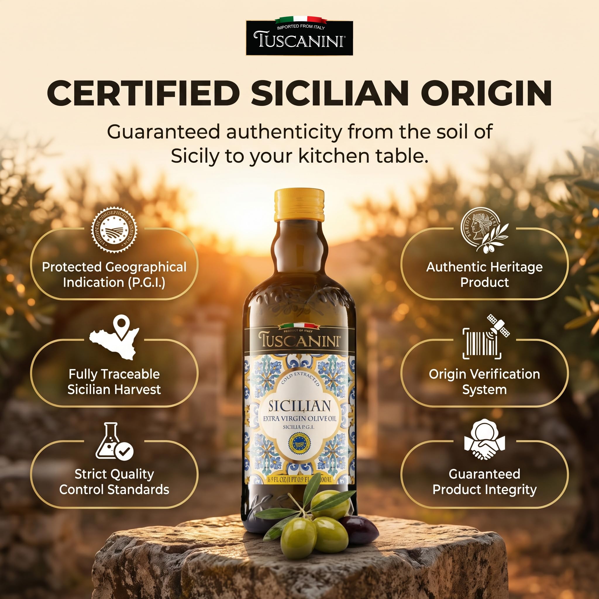Tuscanini botella de vidrio oscuro con tapón que protege el aceite de la luz