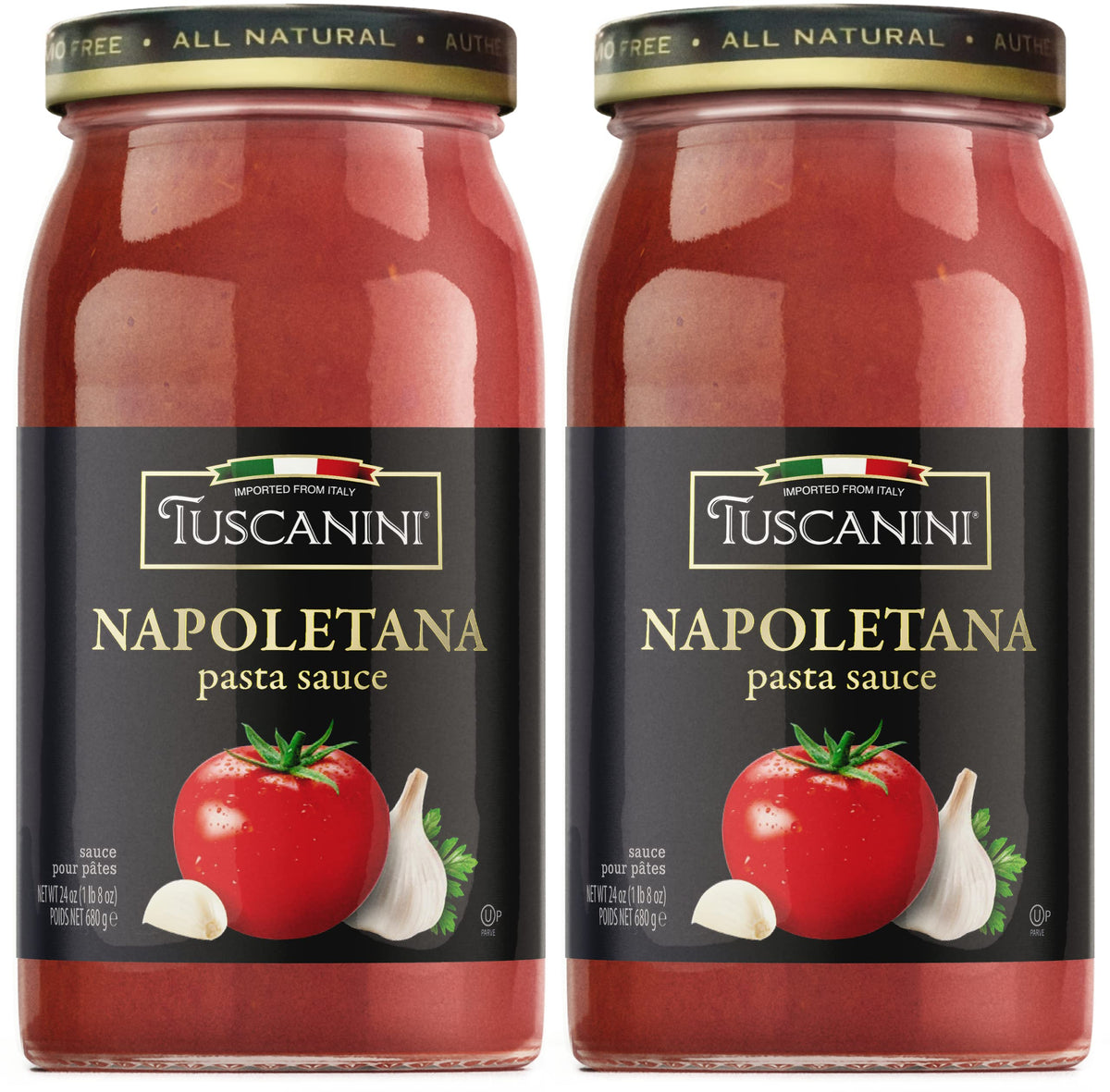 Tuscanini bote frontal mostrando la salsa Napoletana y su aspecto auténtico