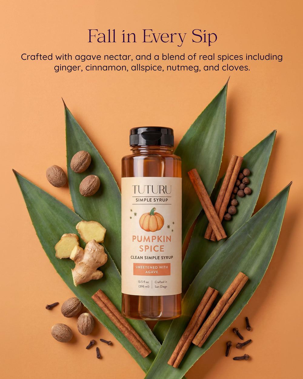 TUTURU Botanical Coffee sirope vertiéndose en café para aroma intenso