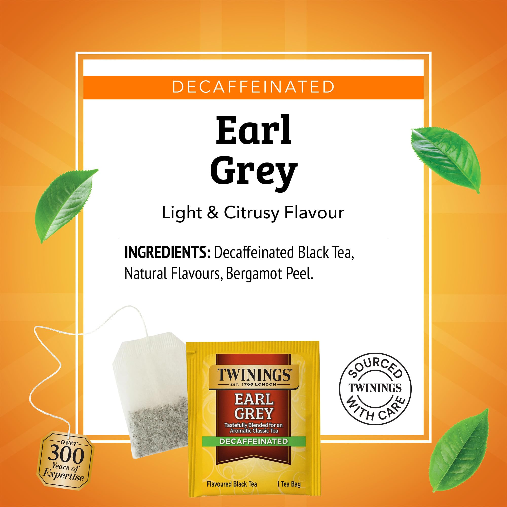 Twinings paquete junto a una regla mostrando la cantidad y tamaño