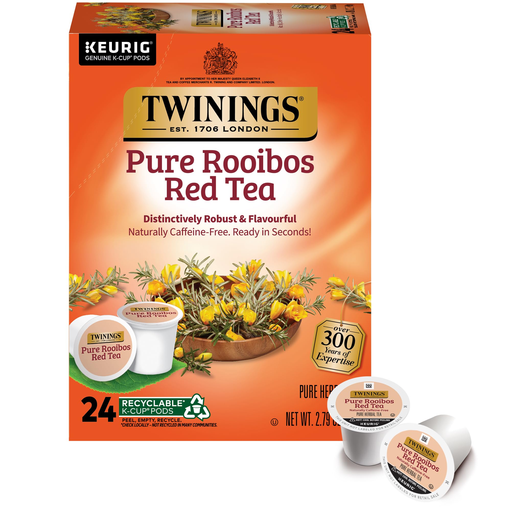 Twinings caja frontal de Rooibos mostrando diseño y cantidad 24 cápsulas