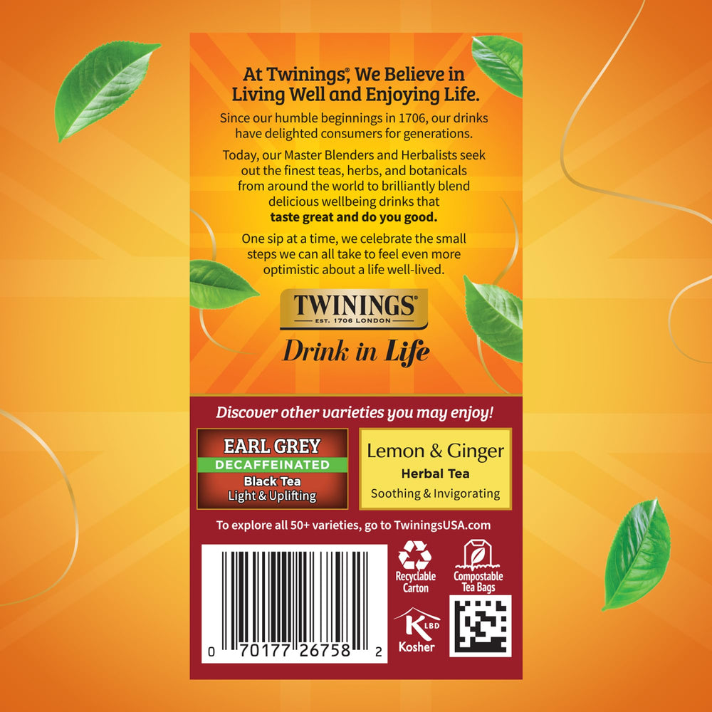 Twinings bolsita junto a regla para comparar tamaño y conveniencia