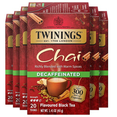 Twinings envase frontal del chai descafeinado, presentación clara y práctica