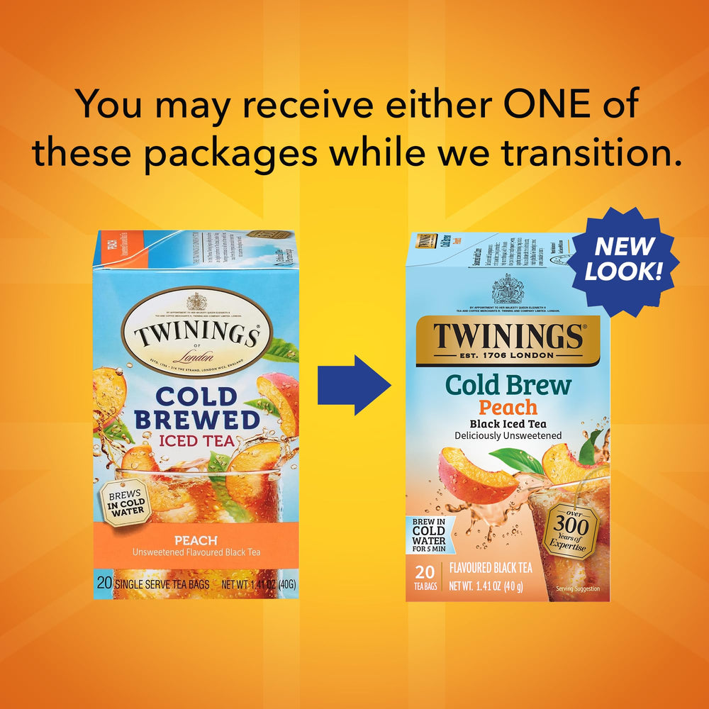 Twinings bolsa junto a una mano para comparar tamaño y porciones
