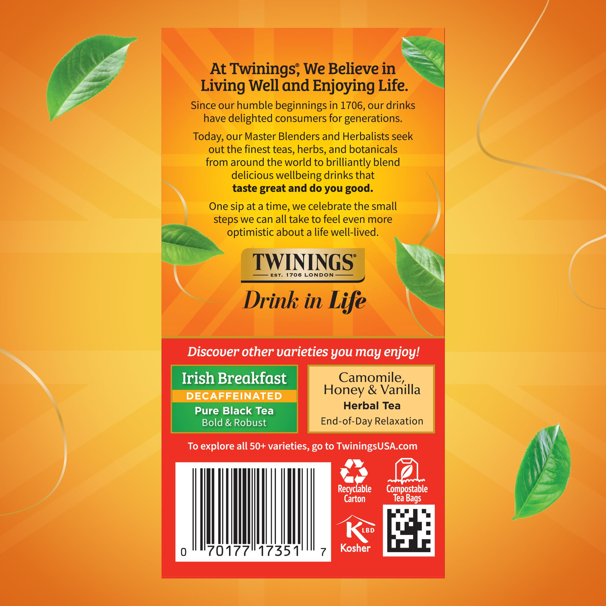 Twinings caja junto a una mano para mostrar tamaño y porciones