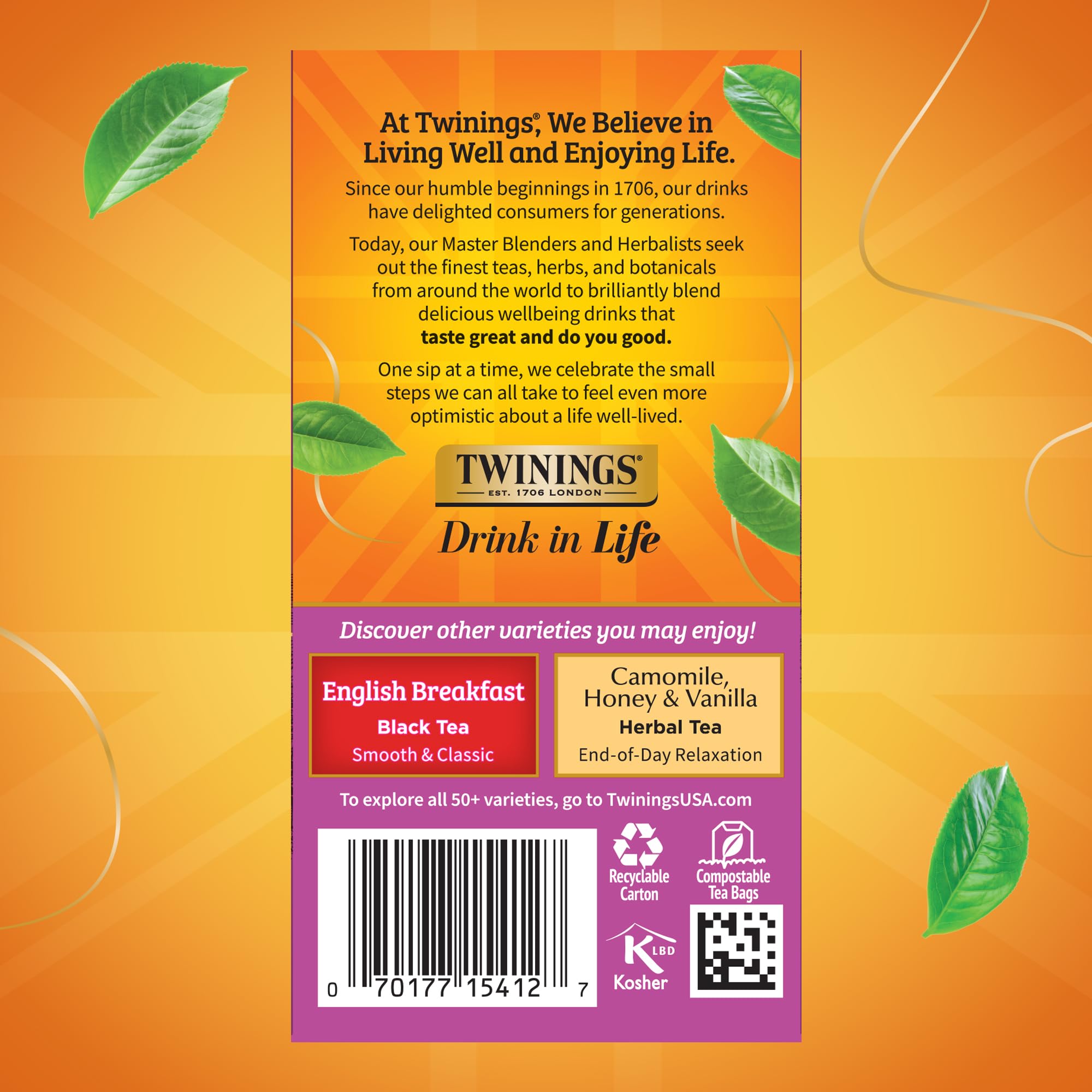 Twinings comparación de tamaño de caja y bolsitas para almacenamiento