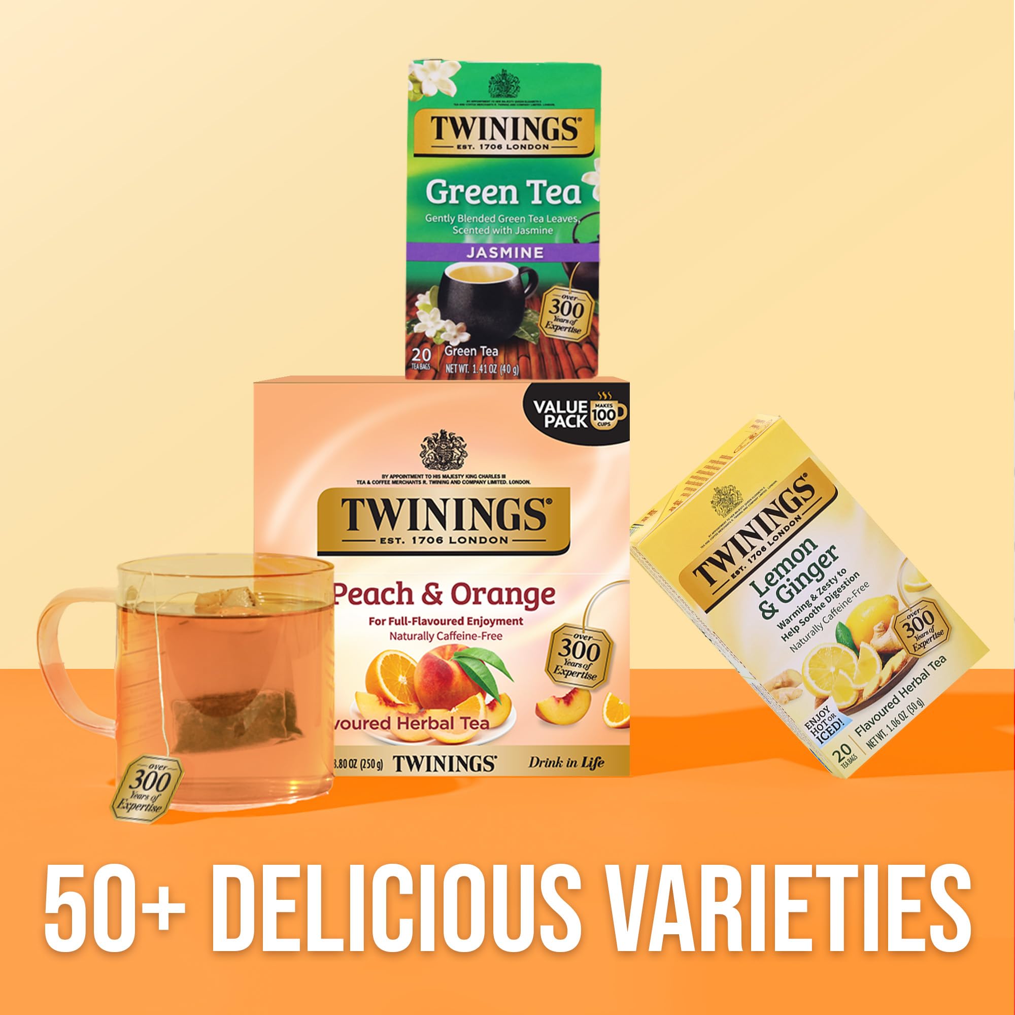 Twinings paquete junto a una regla para comparar tamaño y porciones