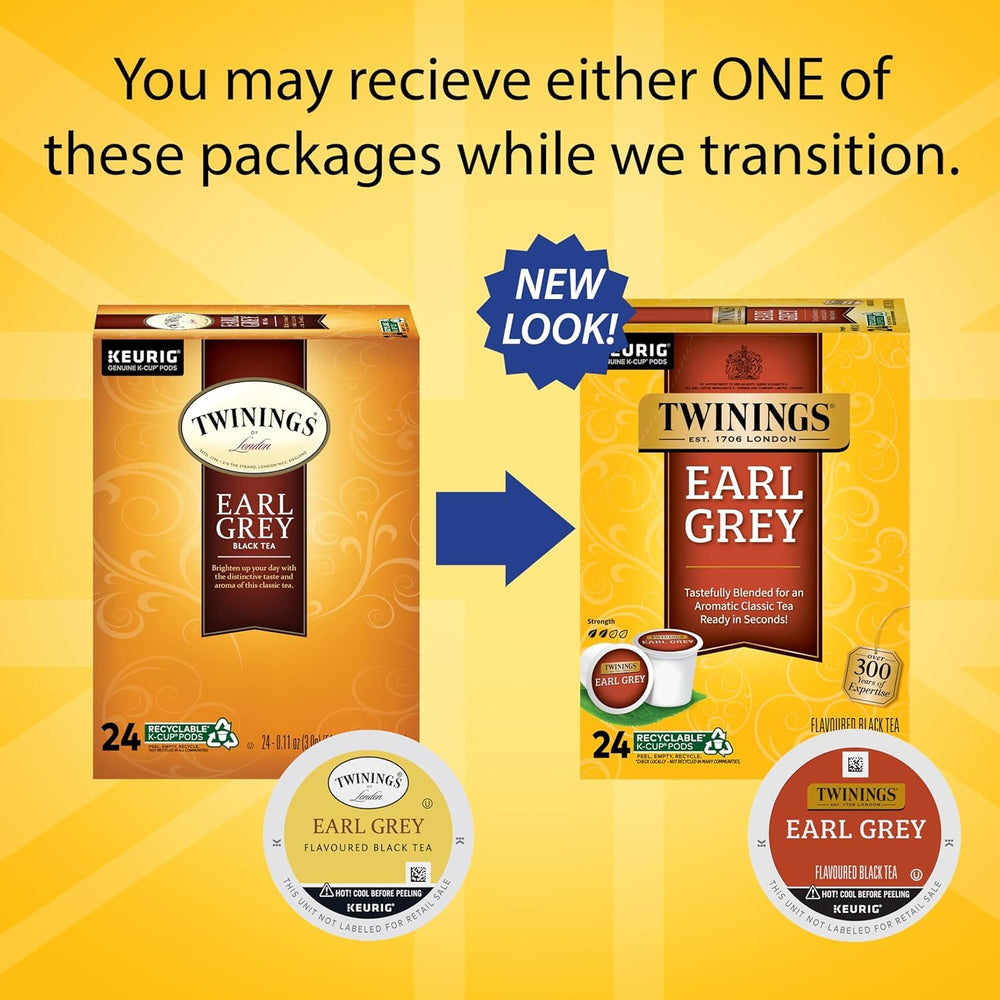 Comparación de tamaño de cápsula Twinings junto a una moneda para referencia de escala