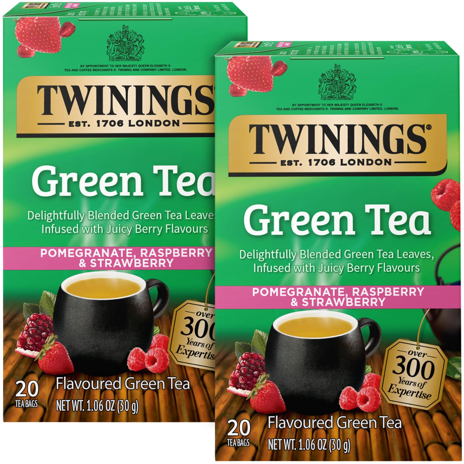 Twinings empaque frontal doble mostrando las dos cajas y etiqueta clara