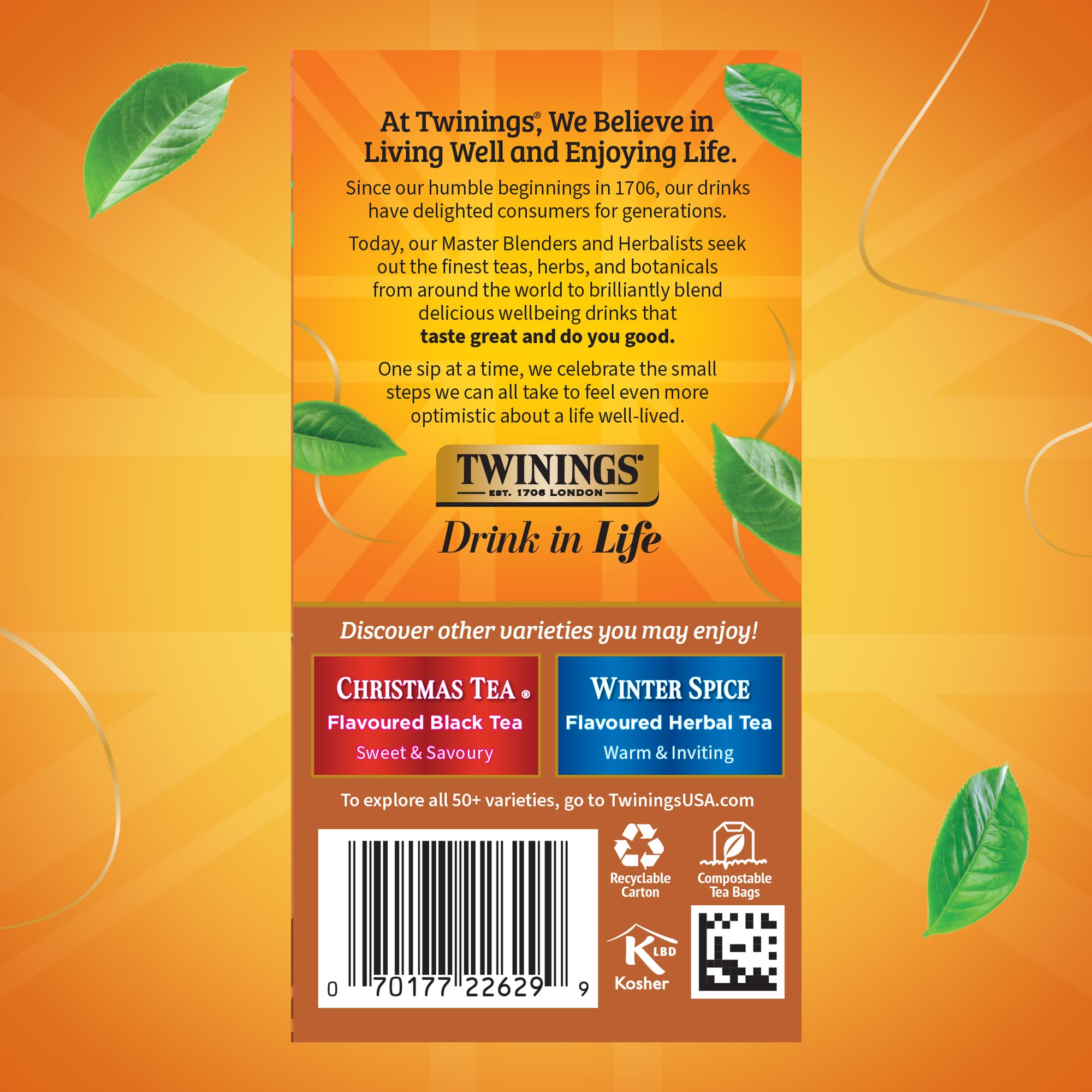 Twinings primer plano de hojas y especias resaltando aroma balanceado