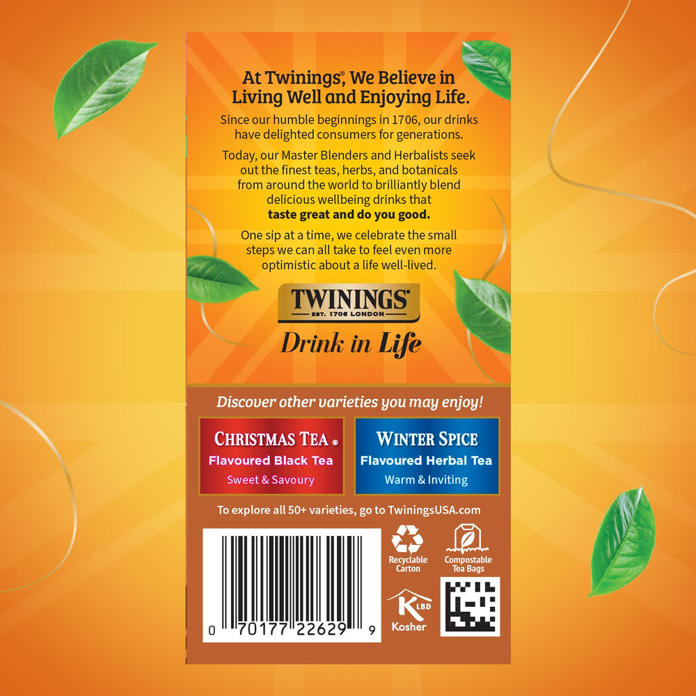 Twinings primer plano de hojas y especias resaltando aroma balanceado