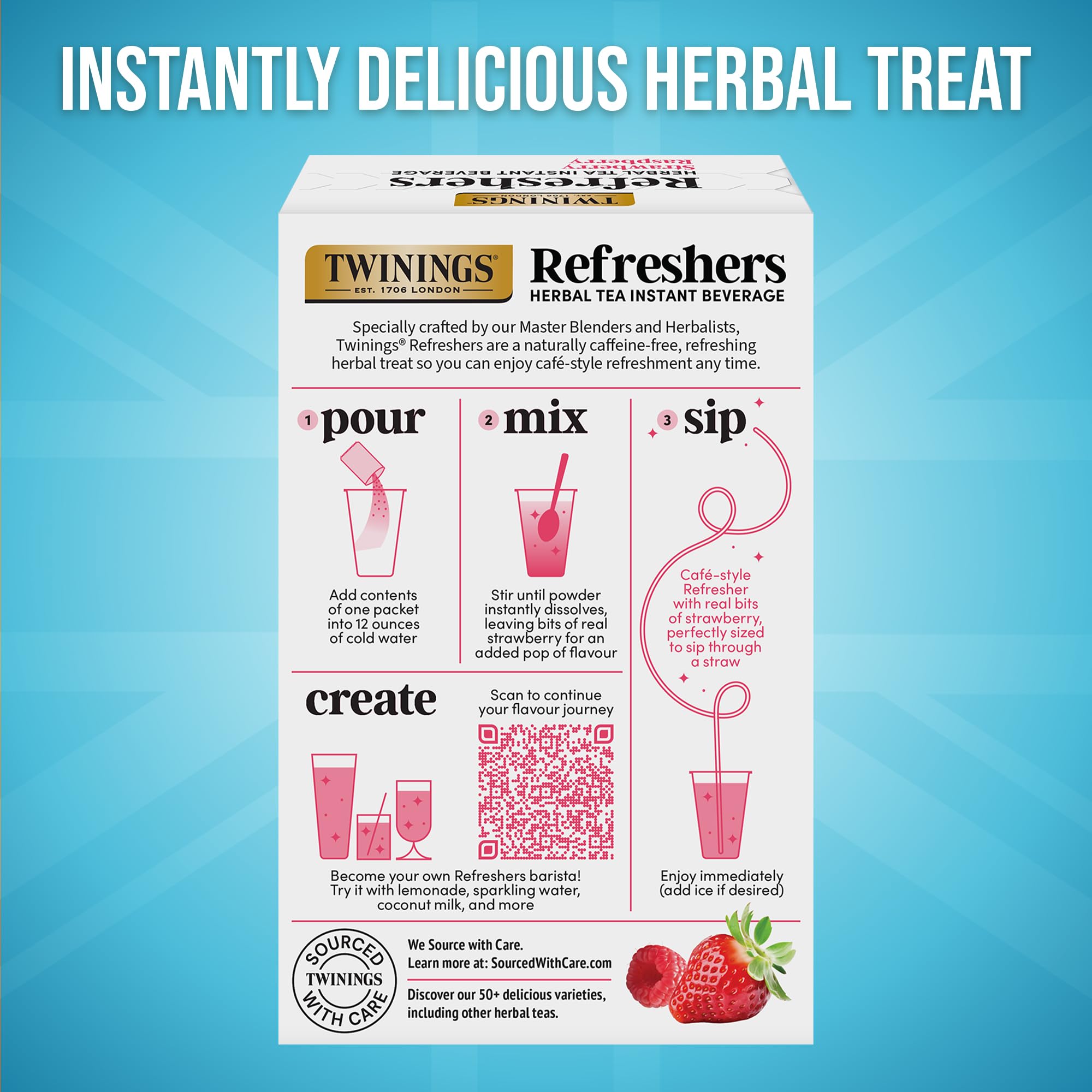 Twinings vertiendo mezcla en agua con gas para una bebida estilo café burbujeante