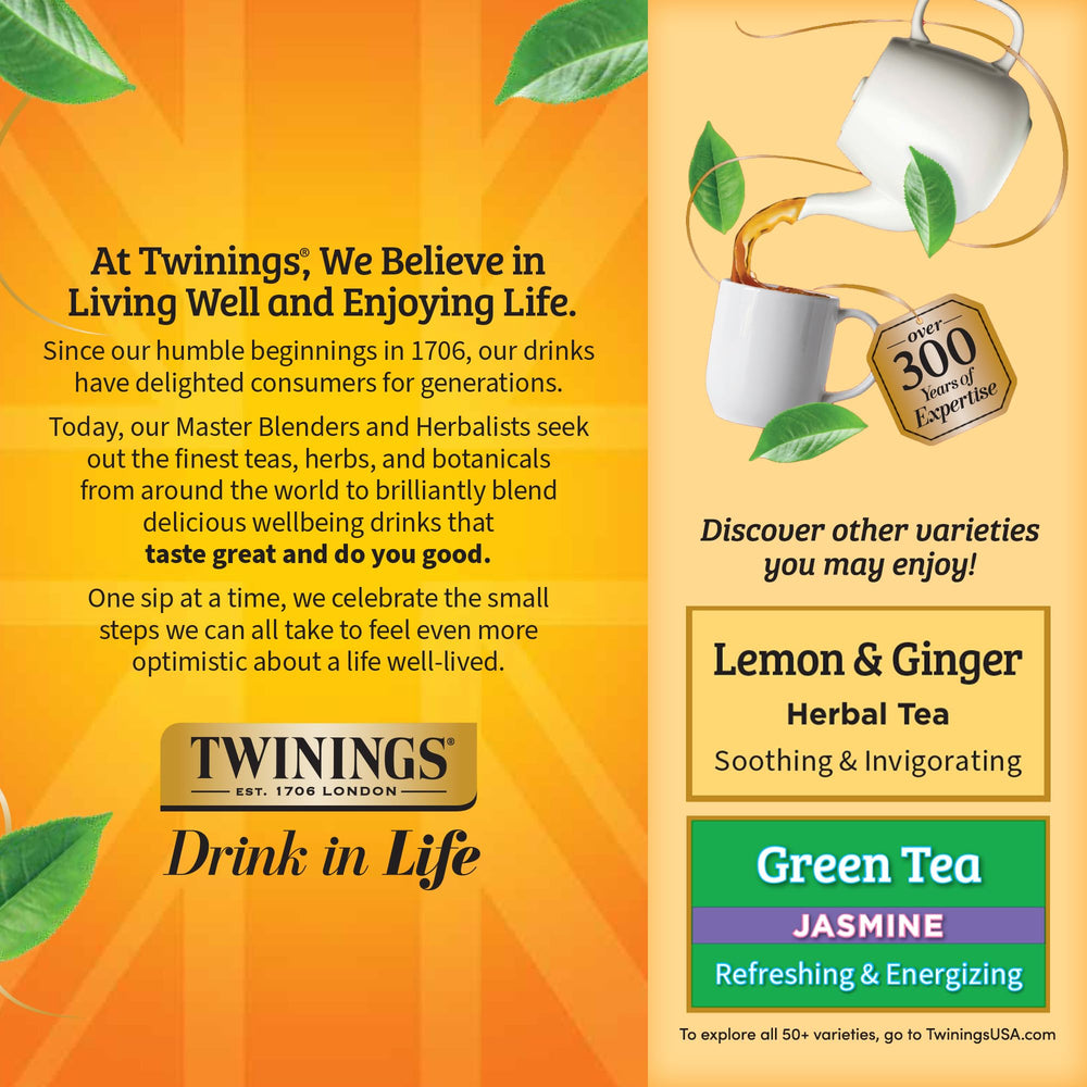 Twinings bolsita junto a moneda para mostrar tamaño y portabilidad