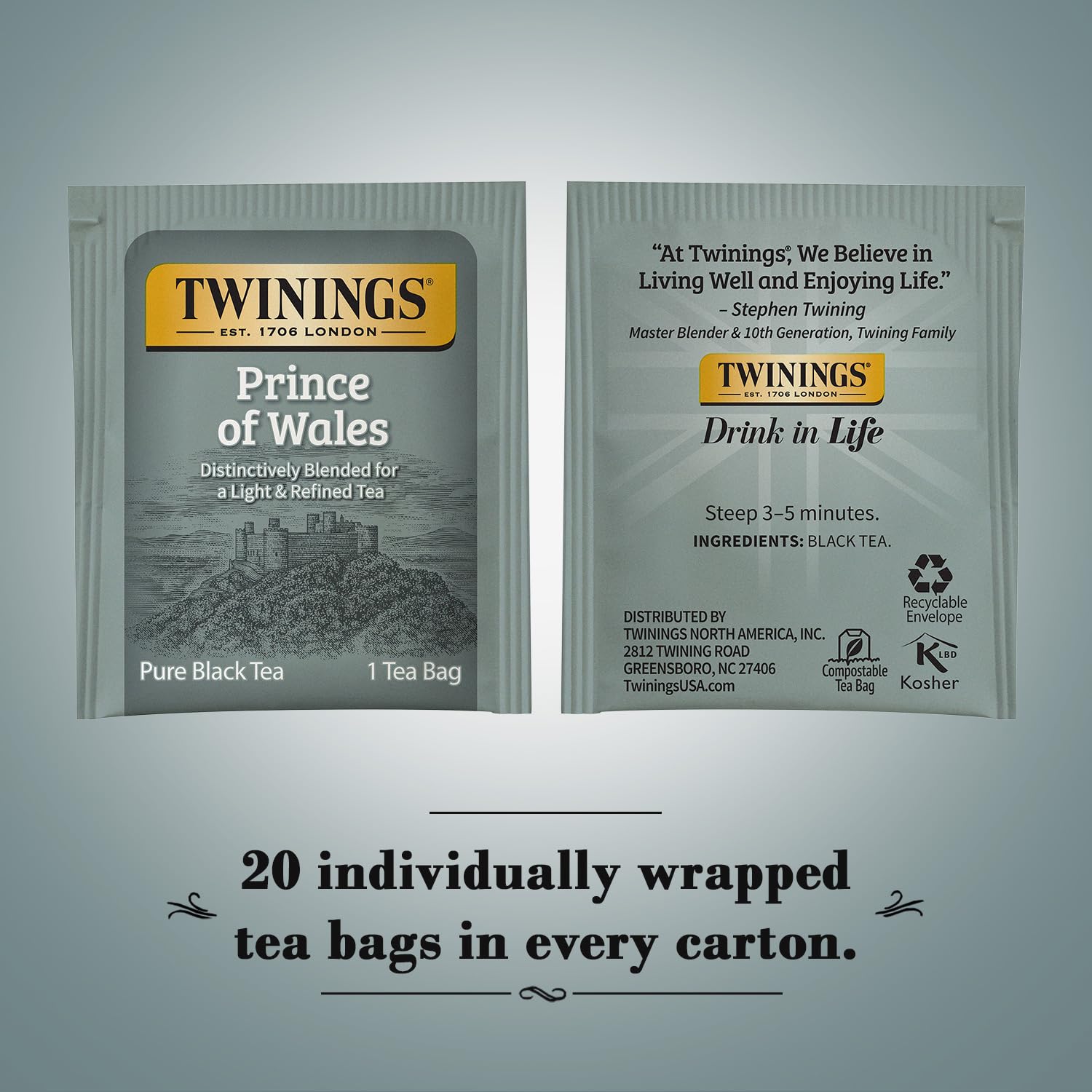 Twinings Prince of Wales bolsita individual sellada para máxima frescura