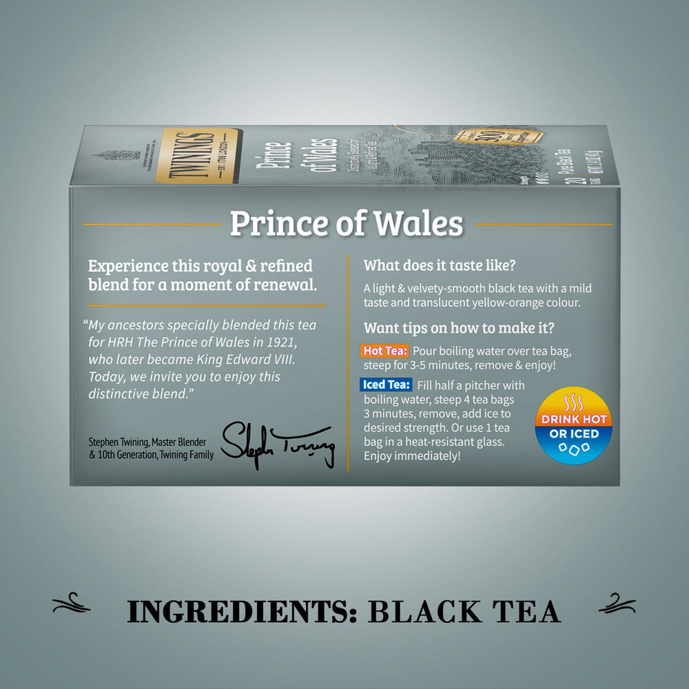 Twinings Prince of Wales taza servida con infusión ligera y aspecto sedoso