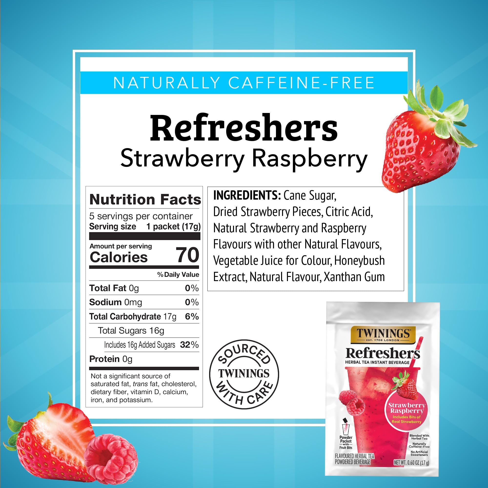 Twinings vaso frío con hielo y refresco de fresa frambuesa, refresco instantáneo