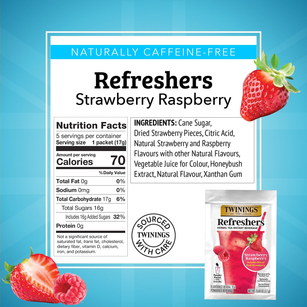 Twinings vaso frío con hielo y refresco de fresa frambuesa, refresco instantáneo