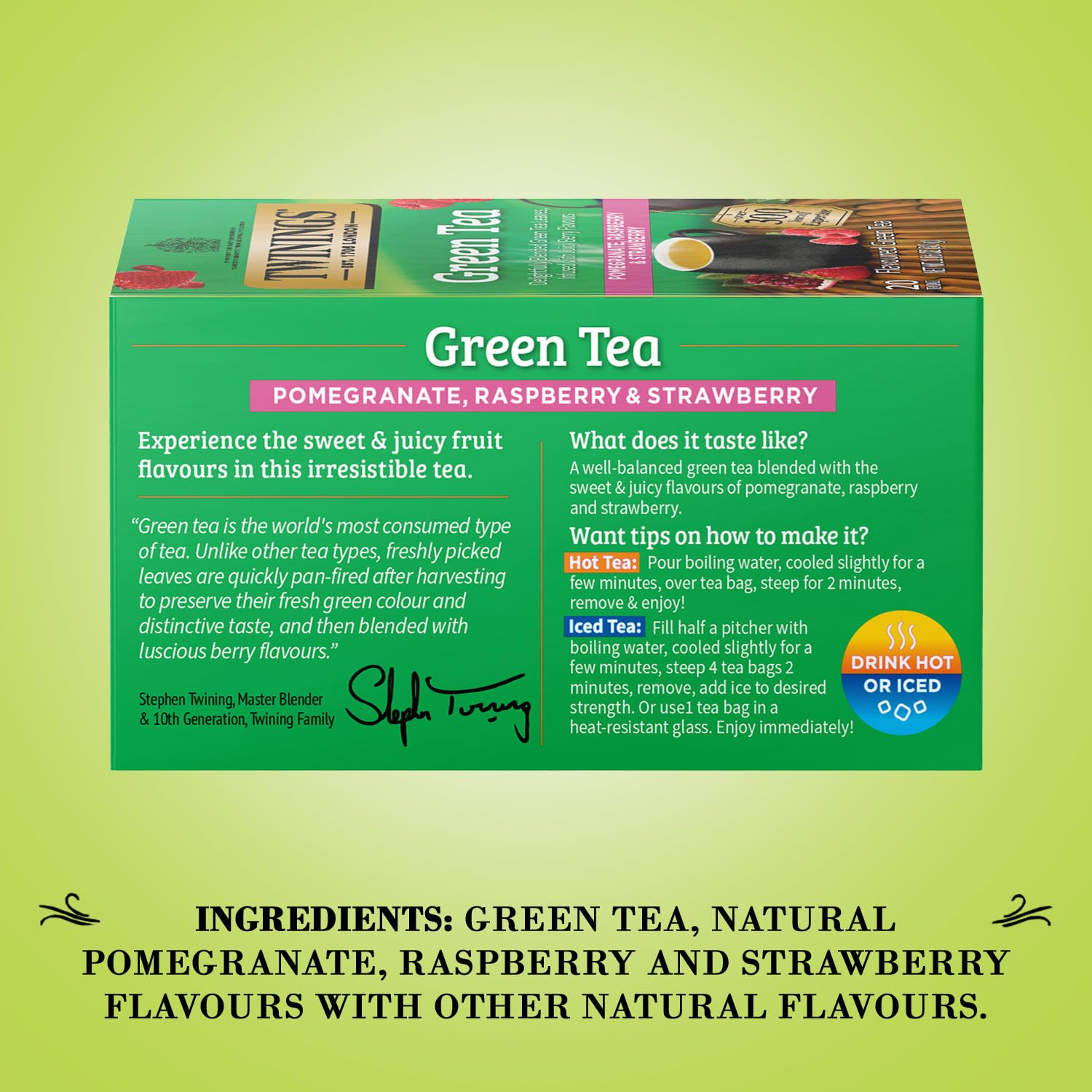 Twinings taza servida con vapor y aroma frutal perceptible al olfato
