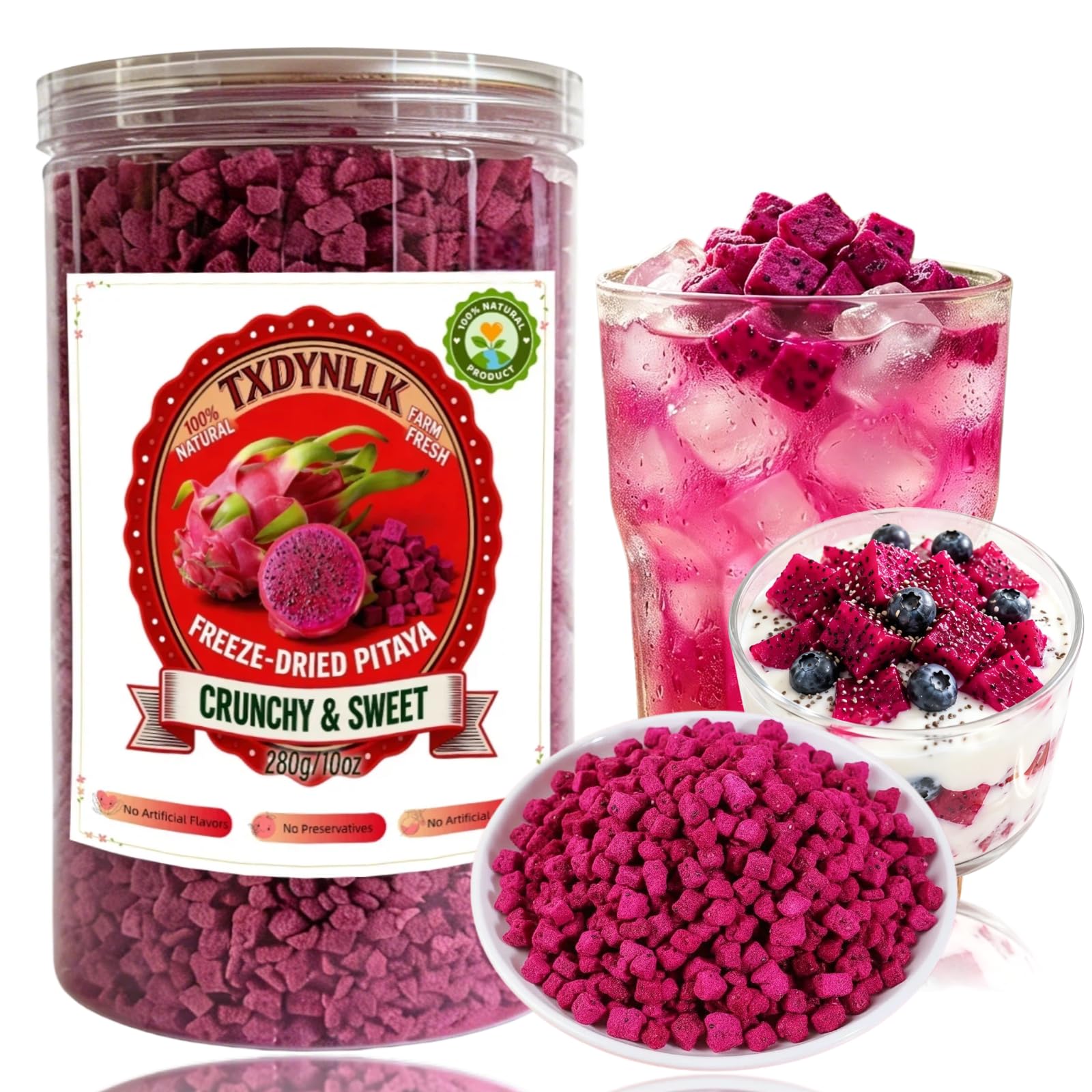 TXDYNLLK frasco frontal con pitaya liofilizada para almacenamiento práctico