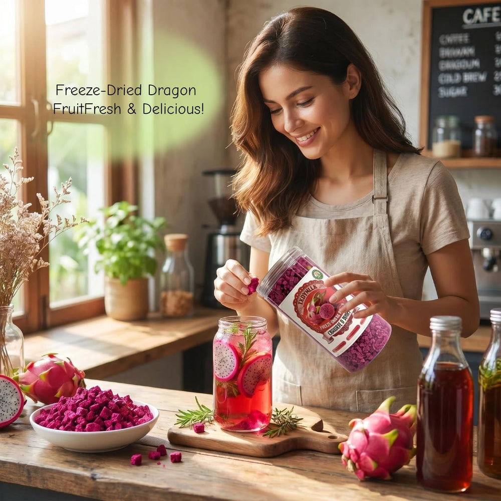 TXDYNLLK pitaya liofilizada en batido aporta color y sabor instantáneo