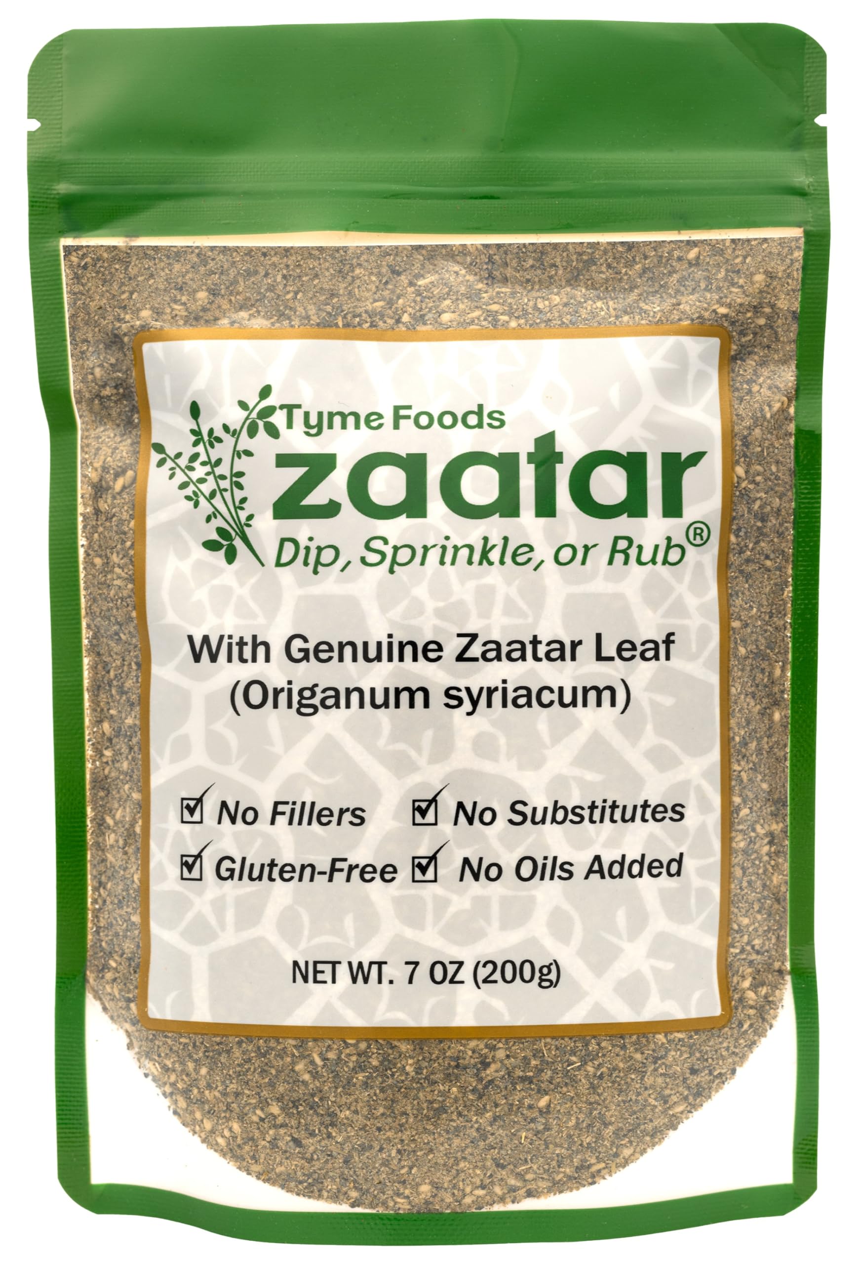 ZAATAR DIP Tyme Foods envase frontal mostrando etiqueta y uso versátil