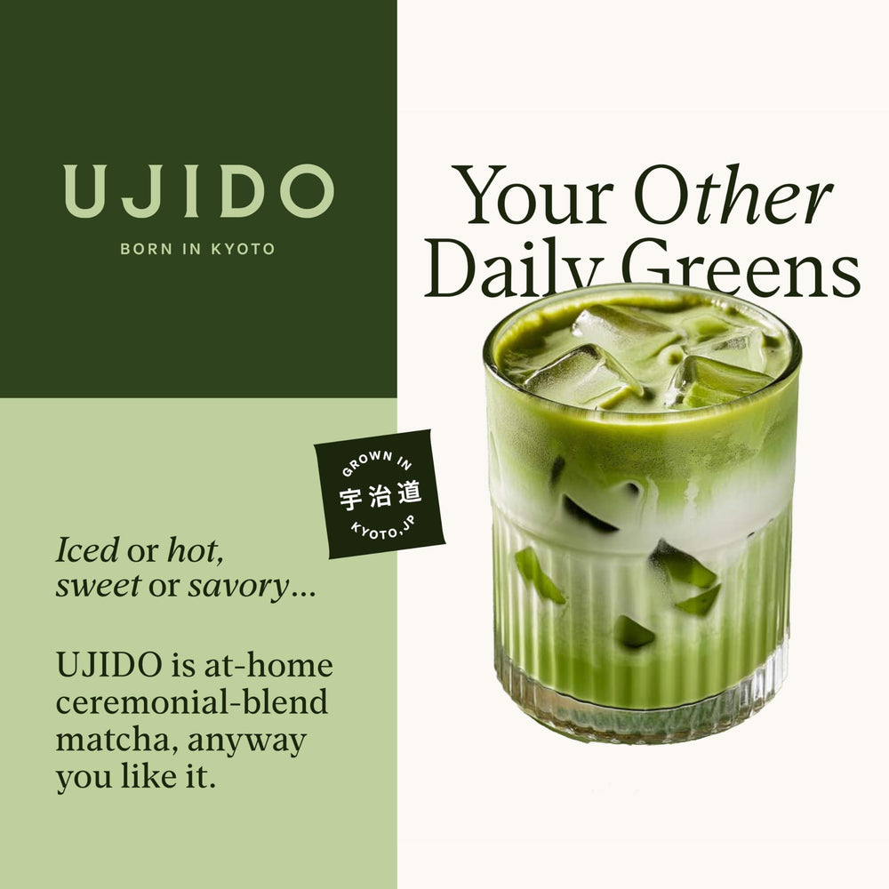 Ujido Matcha latte cremoso servido en vaso mostrando versatilidad en bebidas