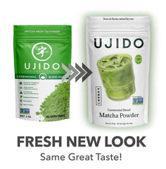 Ujido polvo de matcha en primer plano, textura fina y fácil disolución