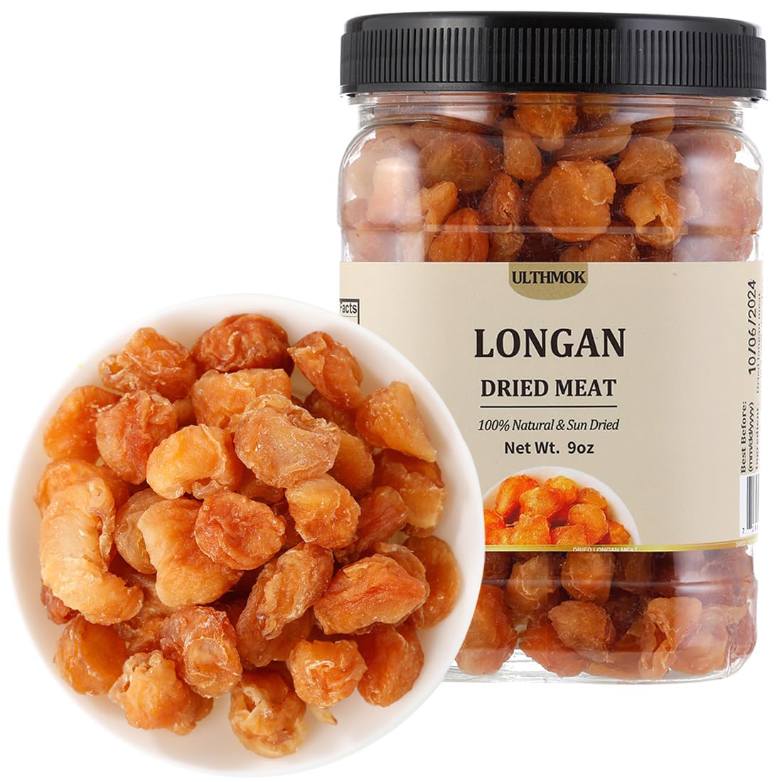 ULTHMOK paquete frontal mostrando longan seco, ideal como snack natural