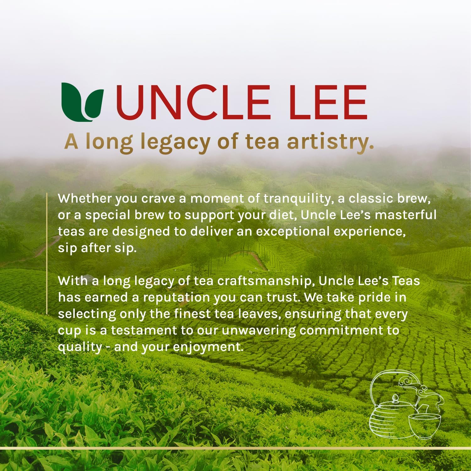 Uncle Lee's paquete en cocina con fruta y vaso, evocando estilo de vida saludable