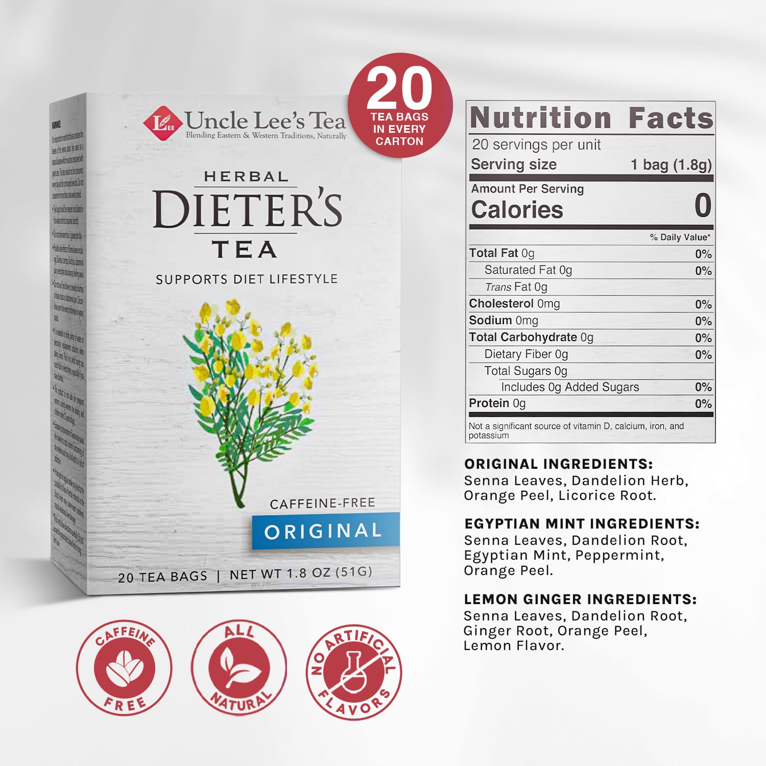 Uncle Lee's bolsita de té extraída mostrando etiqueta y facilidad de uso