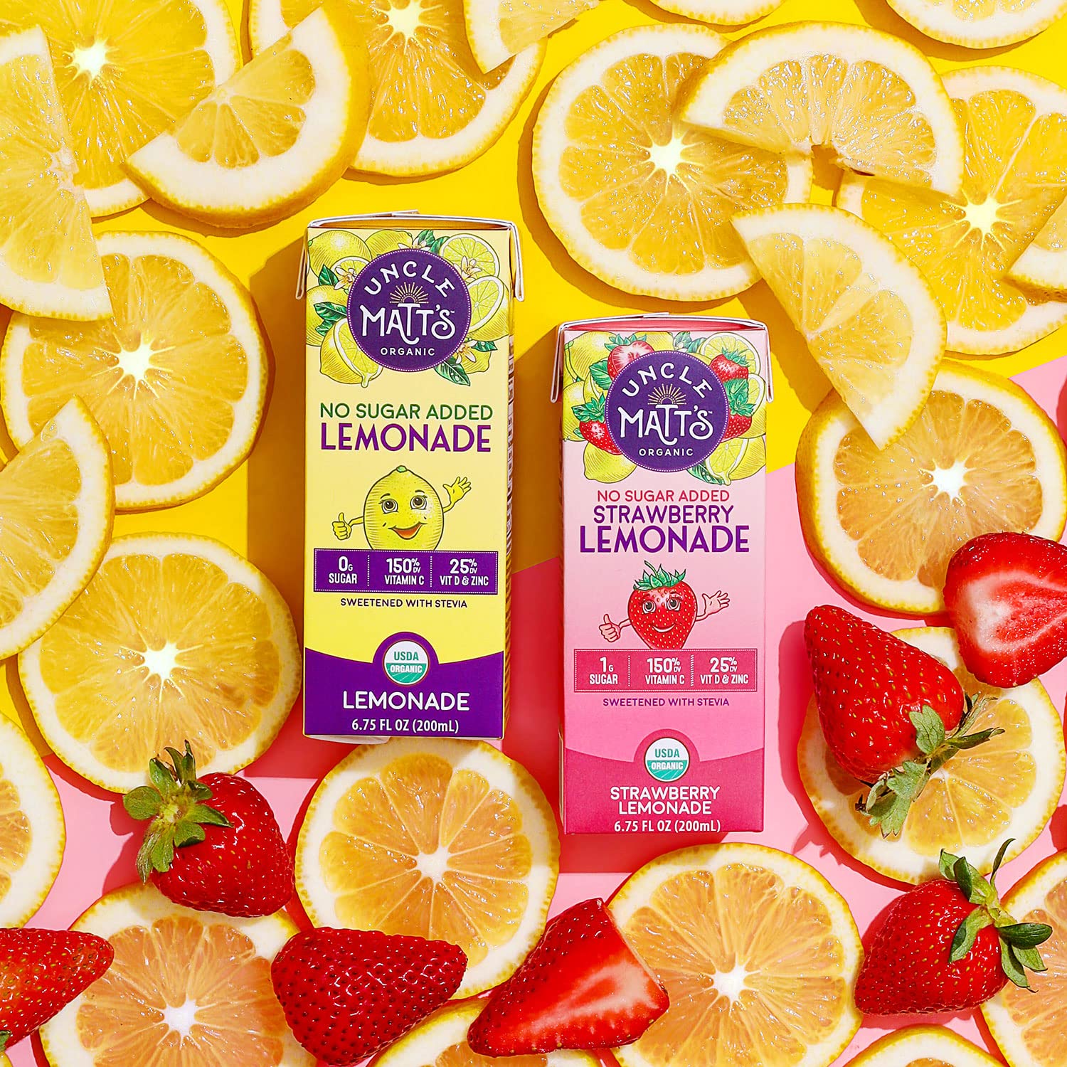 Uncle Matt's etiqueta con sellos USDA Organic y libre de glifosato