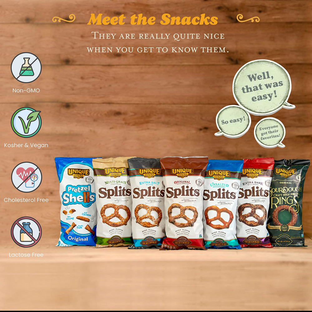 Unique Snacks ambiente de fiesta con pretzels como snack, inspira consumo social