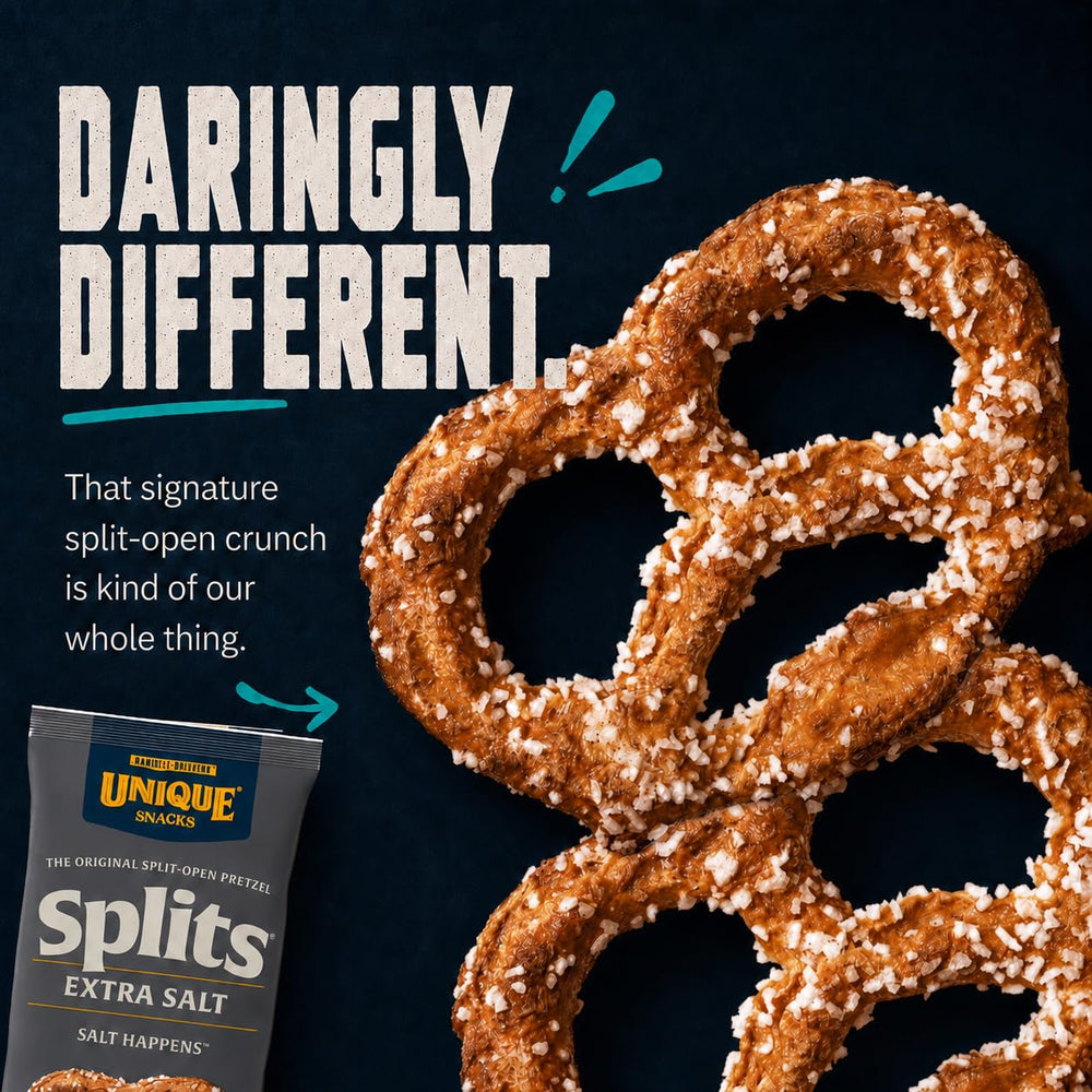 Unique Snacks primer plano de textura con hendiduras crujientes y sabor intenso