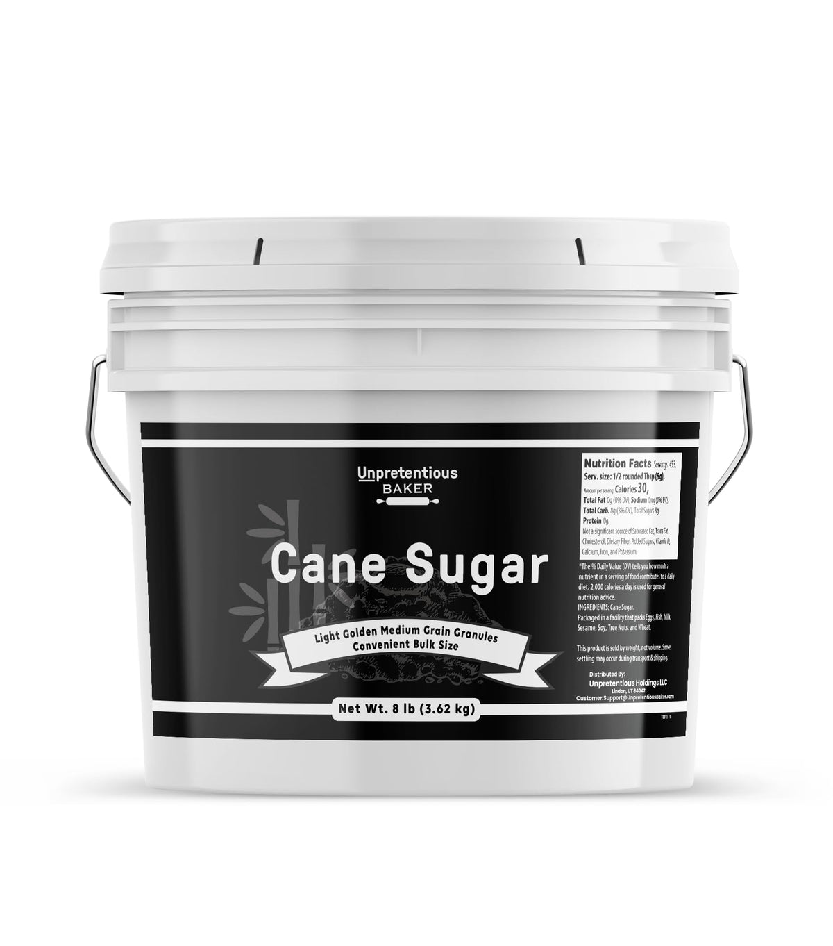 Unpretentious paquete frontal 8 lb mostrando marca y peso, ideal para abastecer