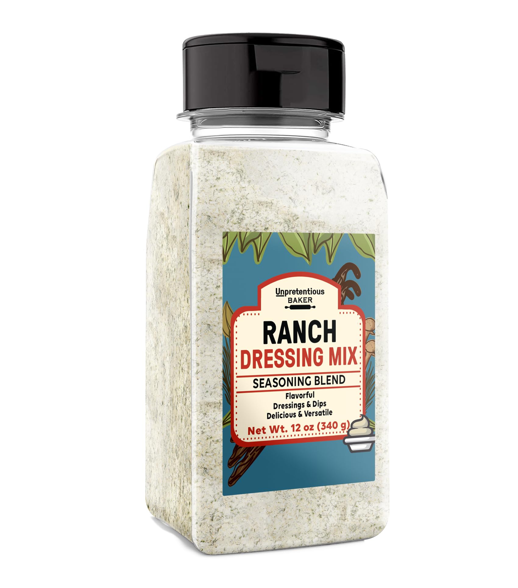 Unpretentious envase frontal Ranch 12 oz mostrando etiqueta clara y beneficio práctico