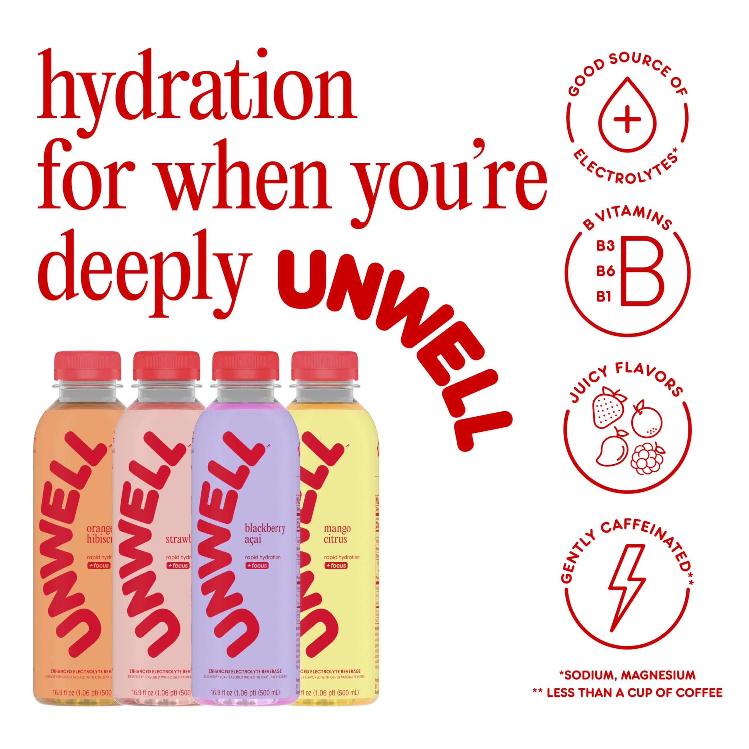 Unwell moras y açaí junto a botella enfatizando sabor natural