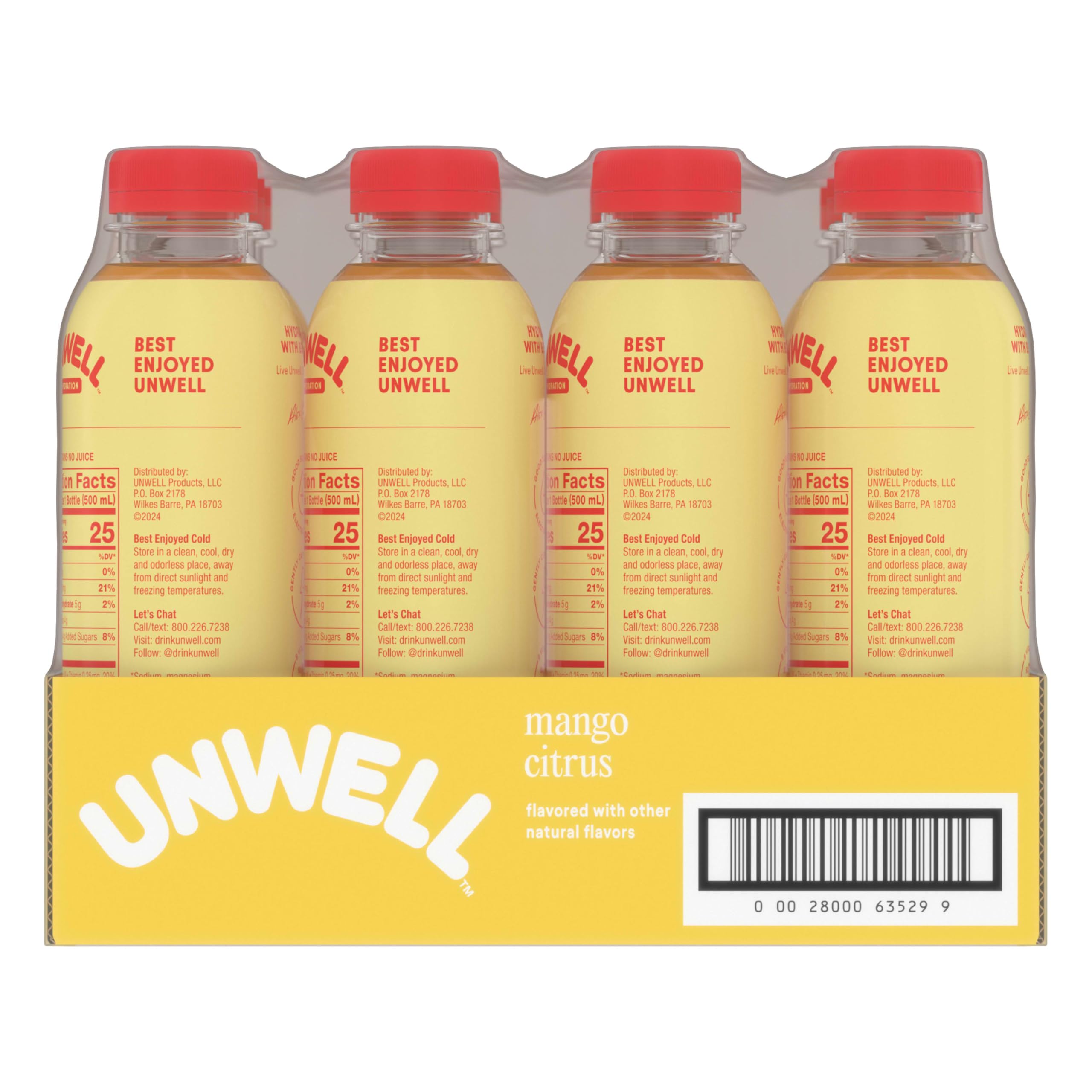 Botellas Unwell apiladas en nevera listas para consumo y refrigeración