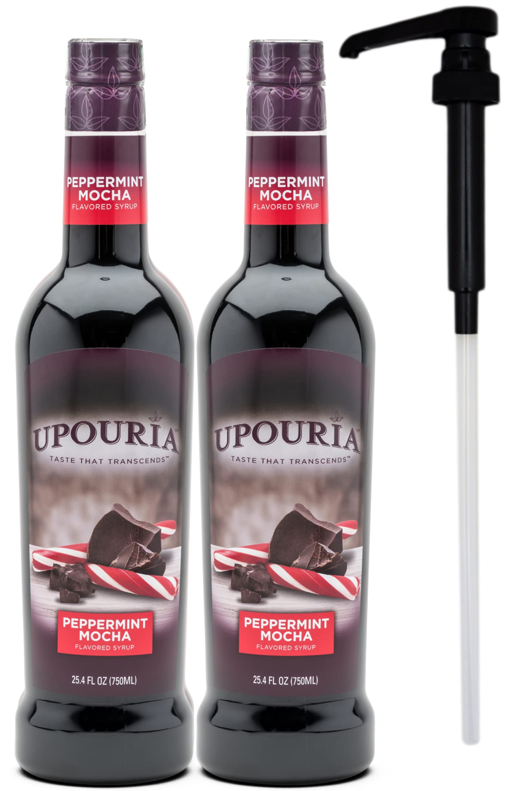 Botella Upouria Peppermint Mocha vista frontal mostrando la marca y el volumen