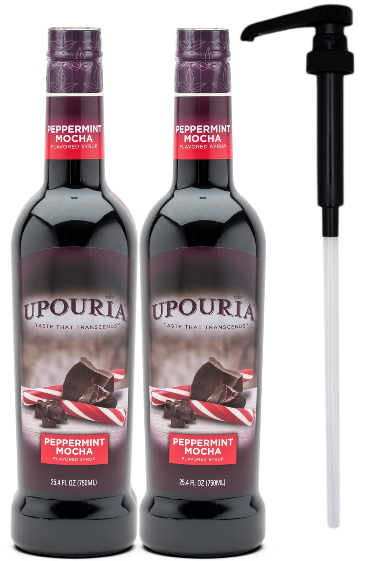 Botella Upouria Peppermint Mocha vista frontal mostrando la marca y el volumen