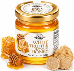 Urbani Truffles frasco frontal mostrando miel de trufa blanca, apariencia gourmet