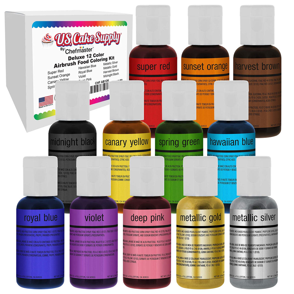 U.S. Cake Supply frente del pack de 12 colores muestra variedad y beneficio profesional