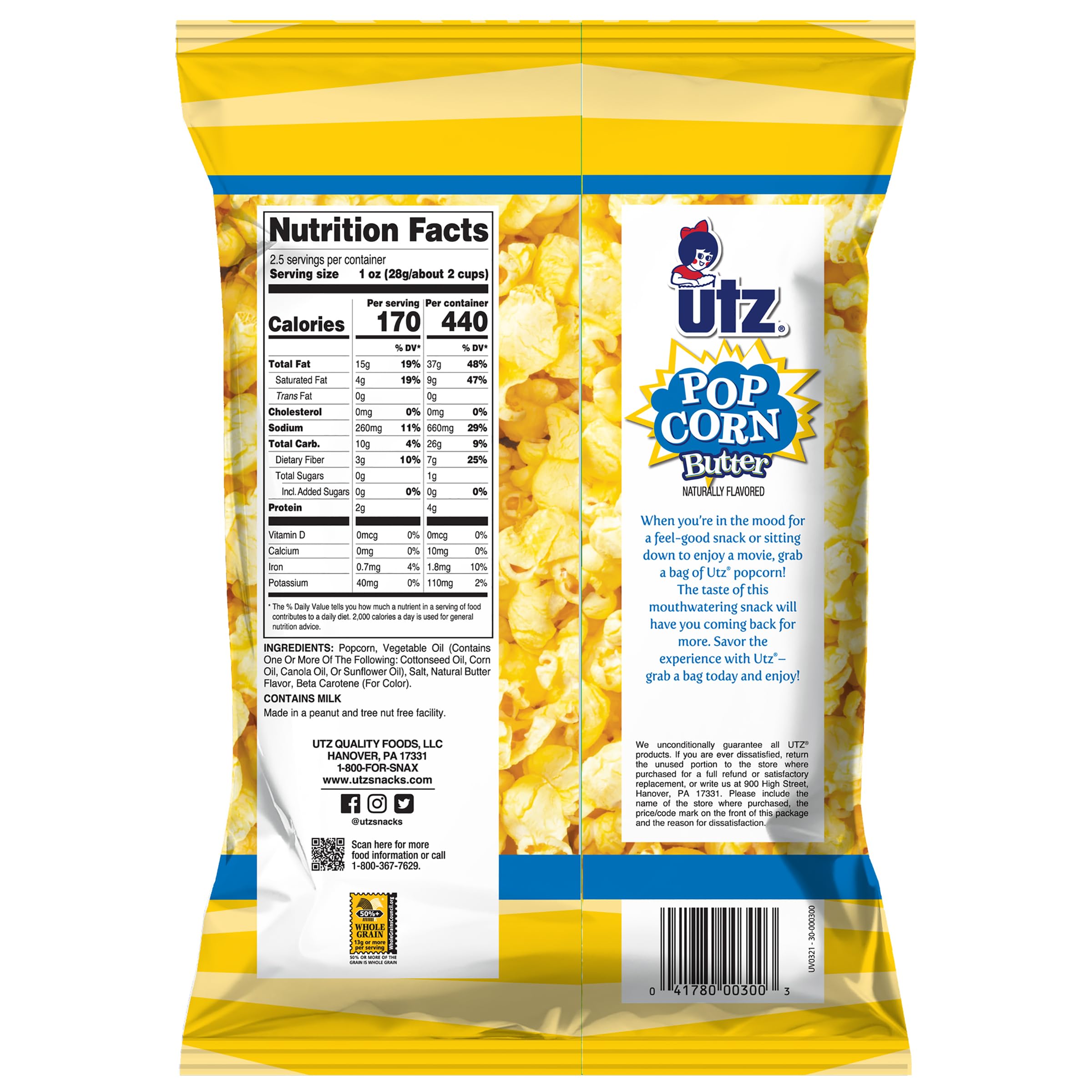 Utz etiqueta nutricional y detalle de ingredientes para claridad