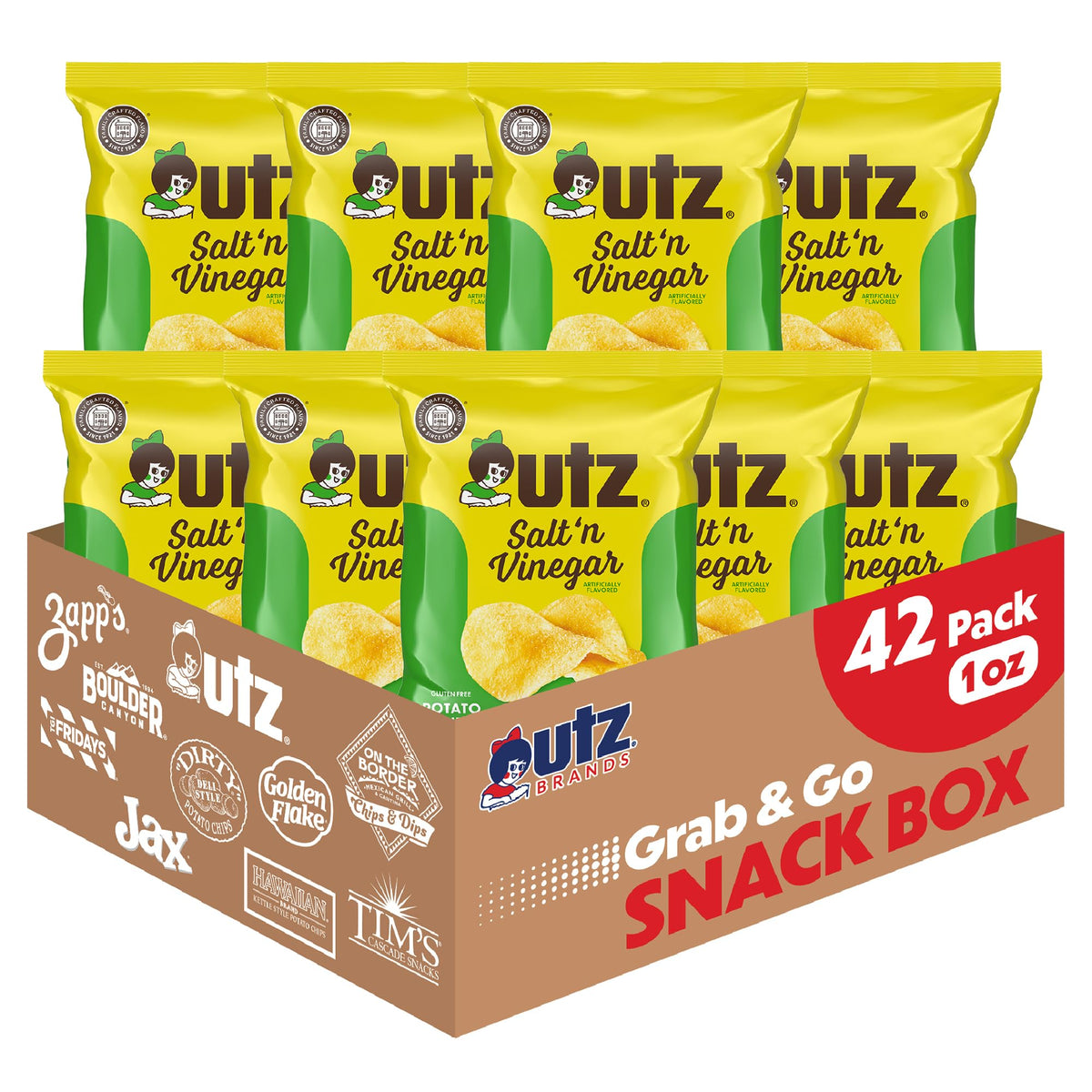 Utz bolsa frontal mostrando sabor salt & vinegar y diseño atractivo